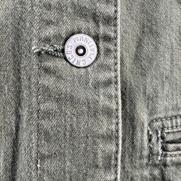 Chico's Platinum Denim Olive Green Utility Vest Size 2 Lg Cotton Stretch EUC - Picture 5 of 9